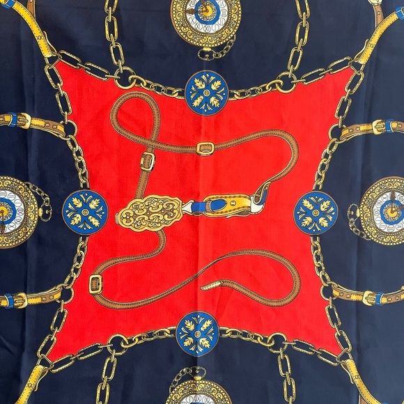 Equestrian Western Boho Navy Blue Square Scarf - Picture 7 of 9